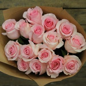 15 розовых роз 60 см в упаковке