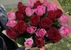 25 красных и розовых роз Кения 35-40 см в упаковке small №3