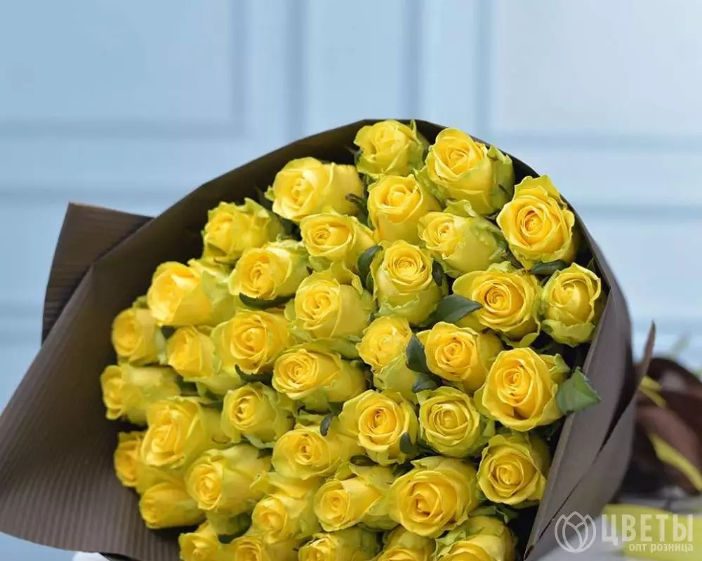 45 желтых роз Кения 35-40 см в упаковке №1