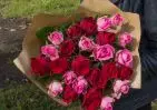 25 красных и розовых роз Кения 35-40 см в упаковке small №2