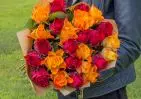 25 красных и оранжевых роз Кения 35-40 см в упаковке small №1