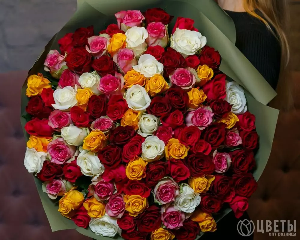 101 розы Кения микс 35-40 см в упаковке №2